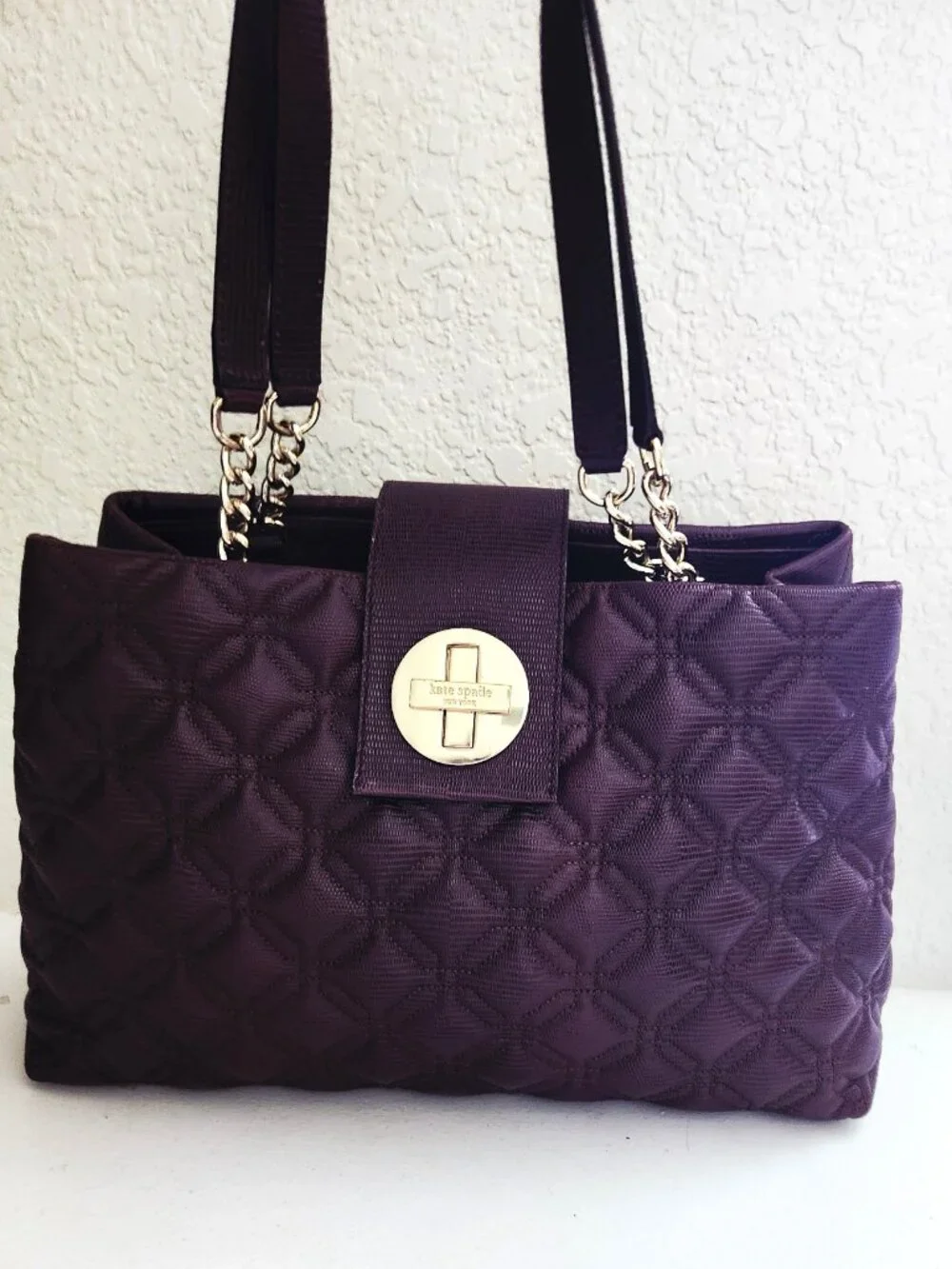 kate spade Quilted Shoulder Bag in Plum with Gold Hardware